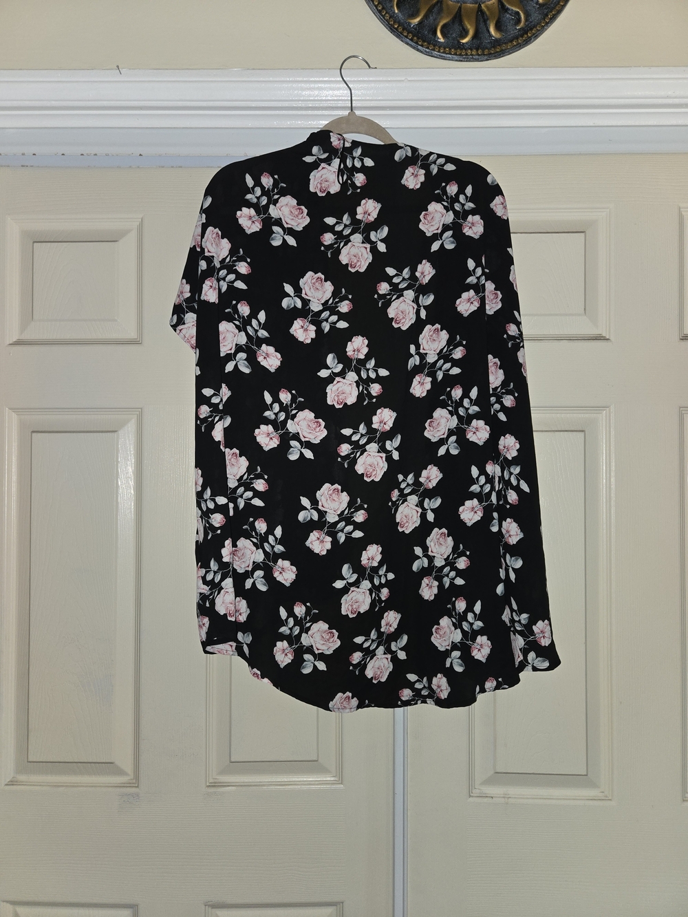 Black Floral Open Top with Pink Roses Chiffon